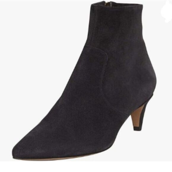 FSJ Black Kitten Low Heel Pointed Toe Ankle Boot Side Zipper Booties Suede Shoes - Picture 1 of 8